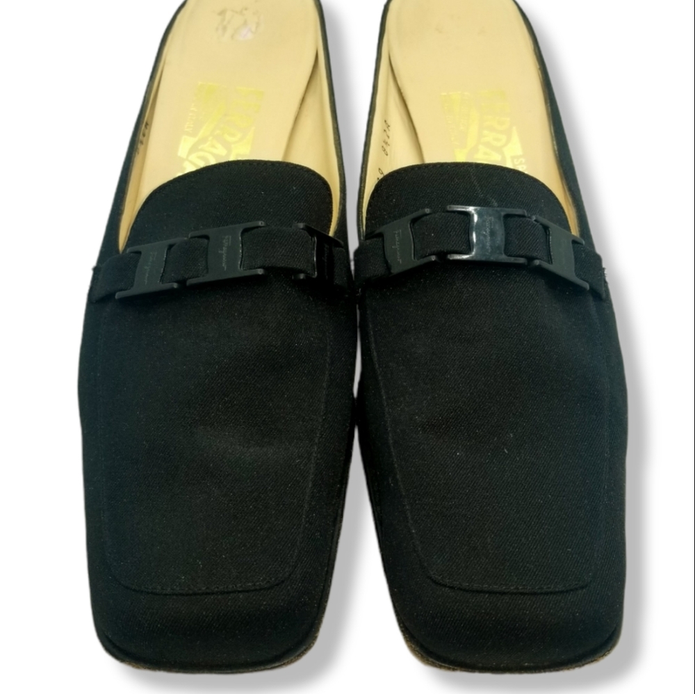 Vintage Salvatore Ferragamo Black Mule Slides